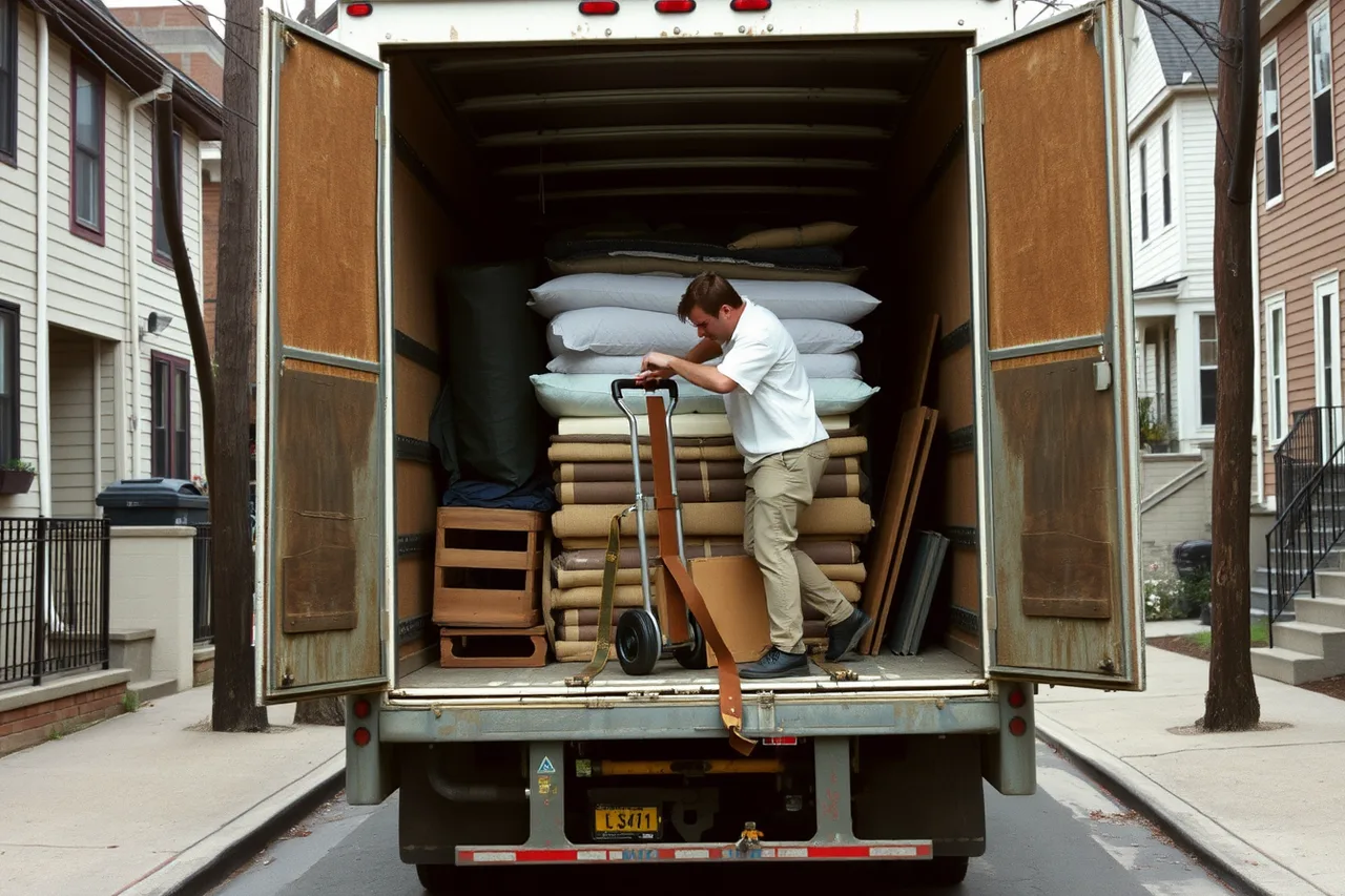 Moving truck loaded with pads, dollies, straps, and runners (How to start a moving company, stage by stage from entity to opening)