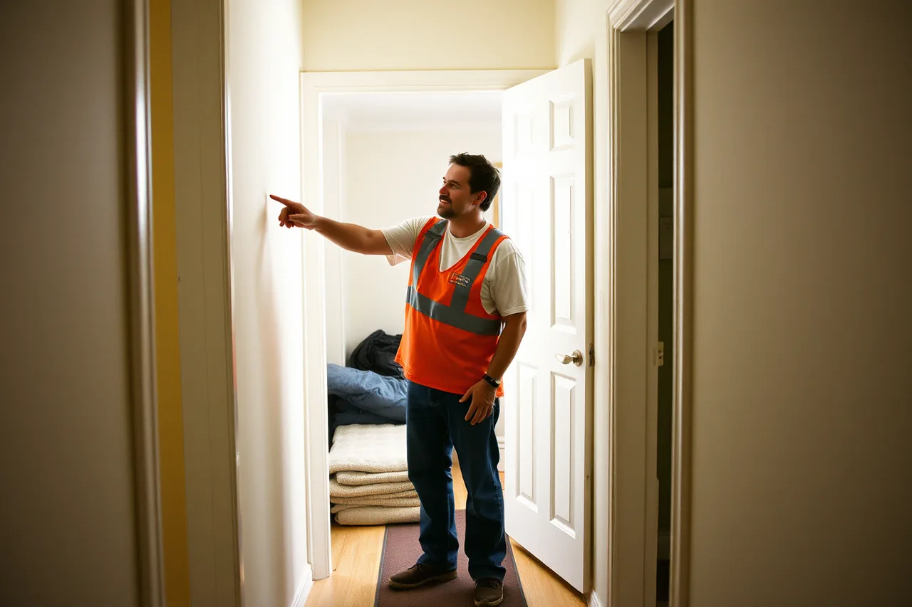Mover photographing pre-existing door frame damage with customer present (Moving company daily operations: the SOP checklist owners rely on)