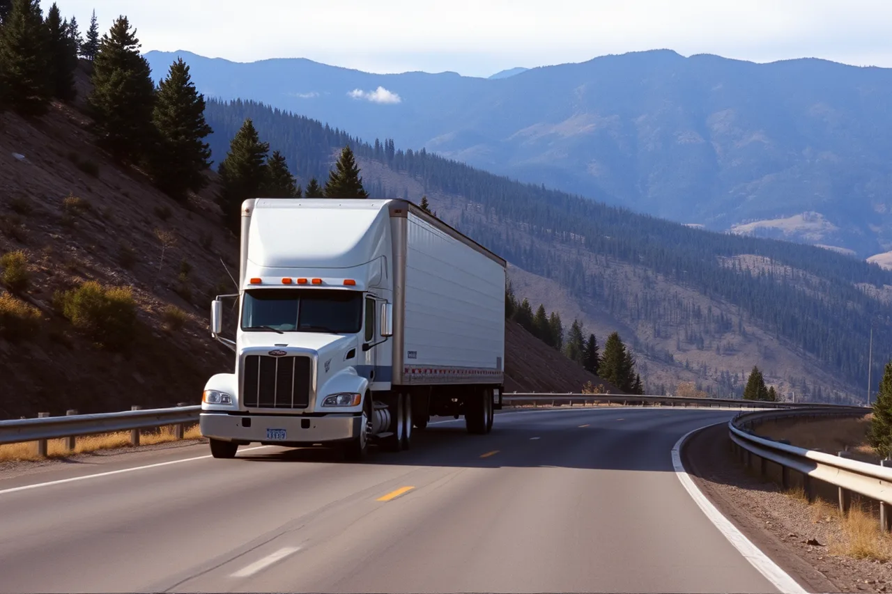 Loaded moving truck climbing a steep Colorado mountain grade on I-70 (How Phoenix heat and Denver altitude affect mover household estimates)